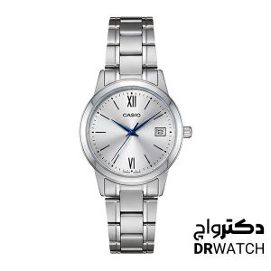 ساعت زنانه کاسیو نقره ای با عقربه های آبی مدل LTP-V002D-7B3