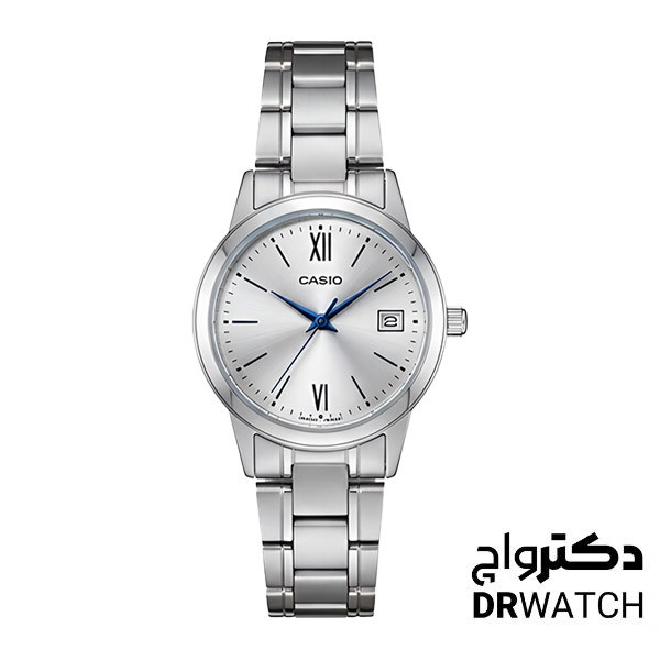 ساعت زنانه کاسیو نقره ای با عقربه های آبی مدل LTP-V002D-7B3