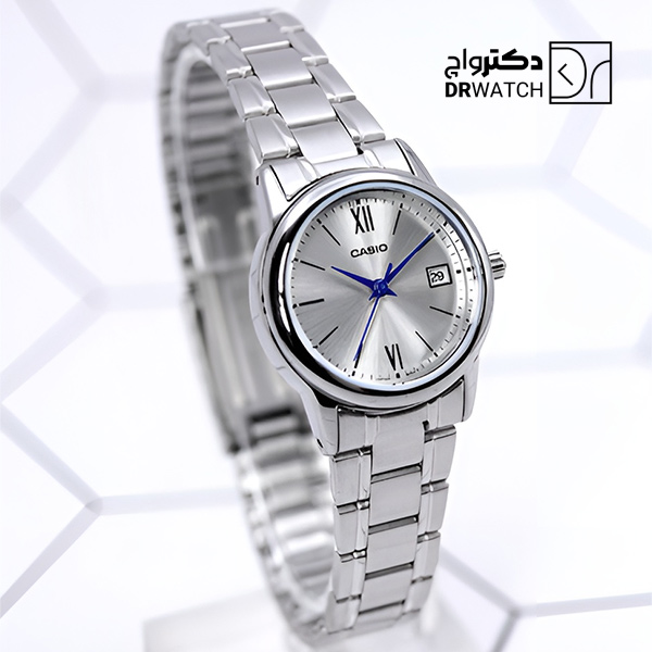 ساعت زنانه کاسیو نقره ای با عقربه های آبی مدل LTP-V002D-7B3